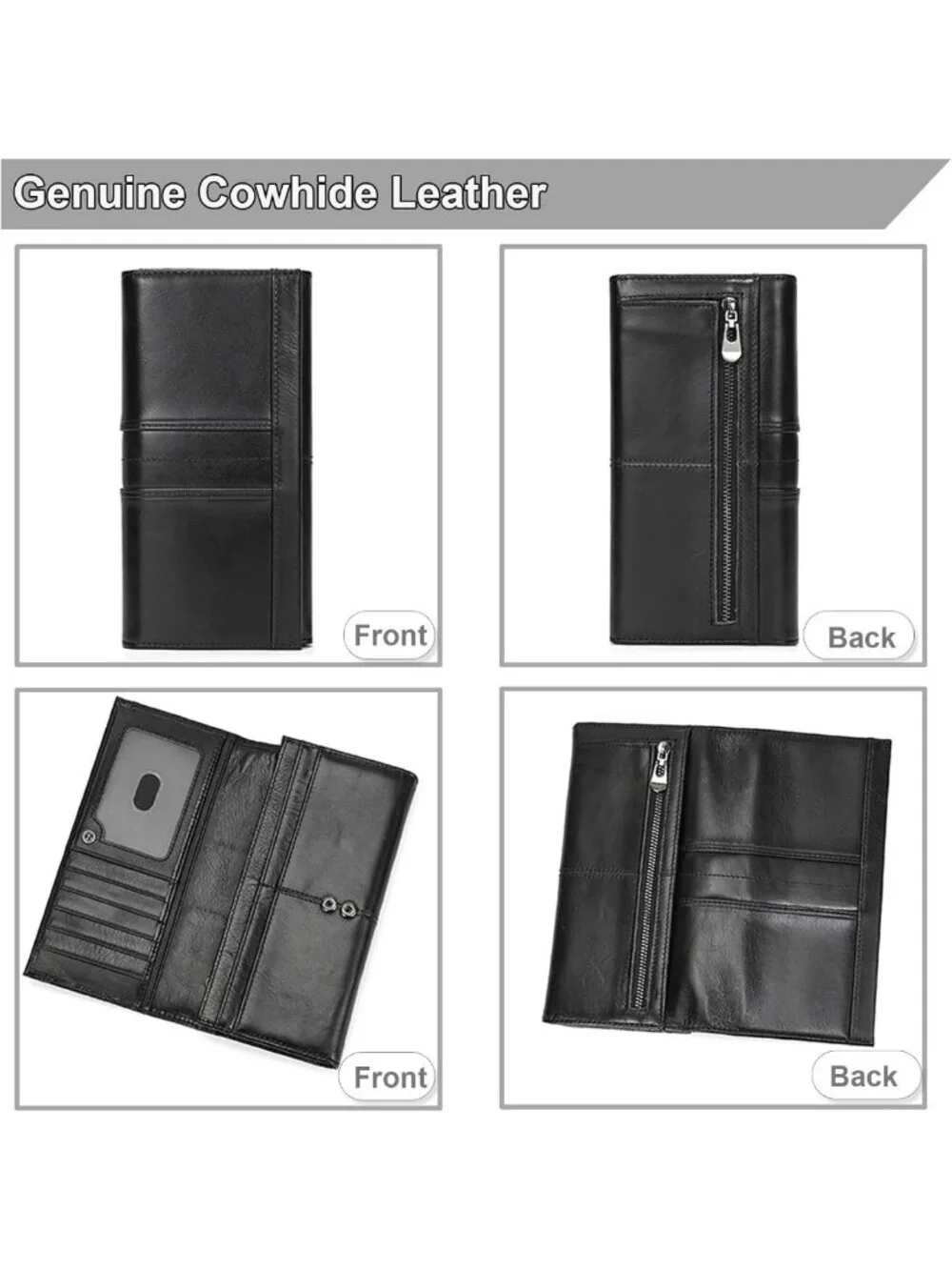 Men's Genuine Leather Bifold Wallet - Large Capacity, Zipper Coin Pocket, Card
